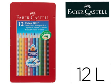12 lápices de colores Faber Castell acuarelables triangulares caja metálica